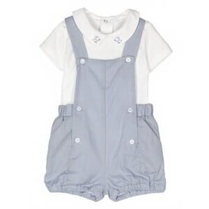NEW PATACHOU baby dungarees shorts set in white/cornflower blue